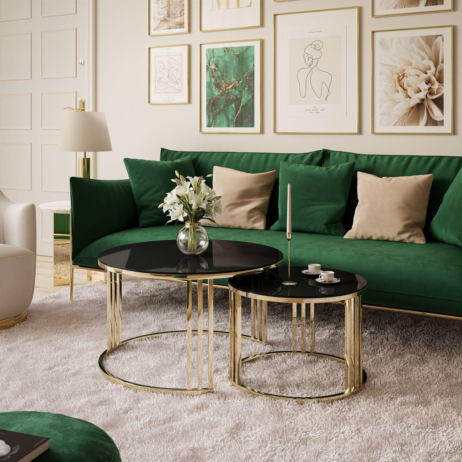 COUCHTISCH 2 in 1 LORI GLASS verchromt gold - Goldfarben/Schwarz, Glas (70/70/48cm) - Lookway