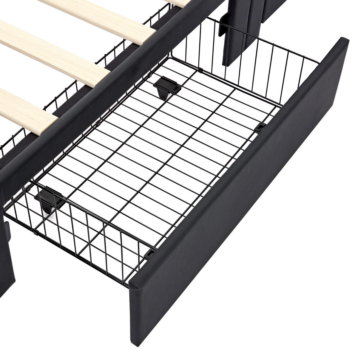 POLSTERBETT 90/190 cm mit USB-Ladefunktion, LED-Beleuchtung, 4 Schubladen und PU-Bezug, Schwarz - Schwarz, Kunststoff (90/190cm) - Redom