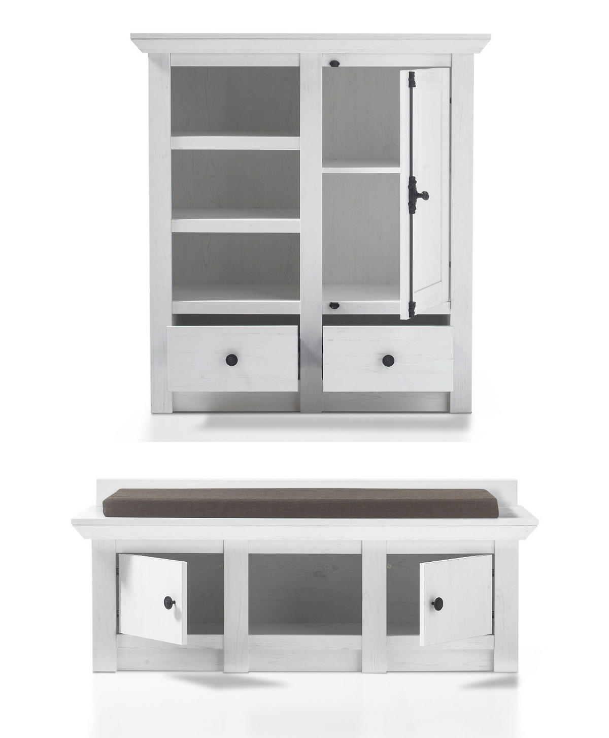 GARDEROBEN-SET 3-teilig weiß Pinie, Flurmöbel Landhaus - Schwarz/Weiß, Holzwerkstoff/Metall (239/206/45cm) - Furn.Design