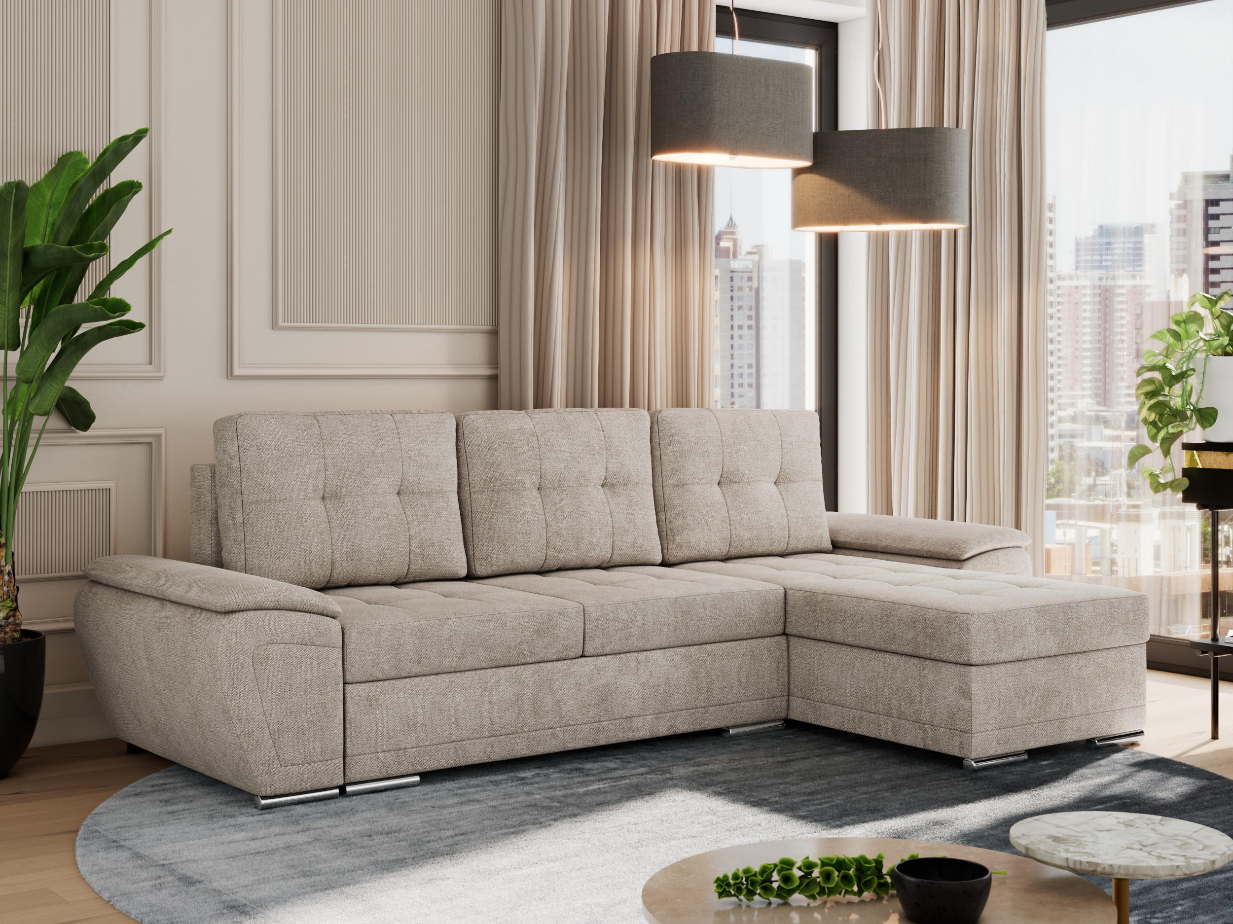 ECKSOFA UMBRIA L Beige Stukture - Beige/Grau, Textil (271/157cm) - MKS