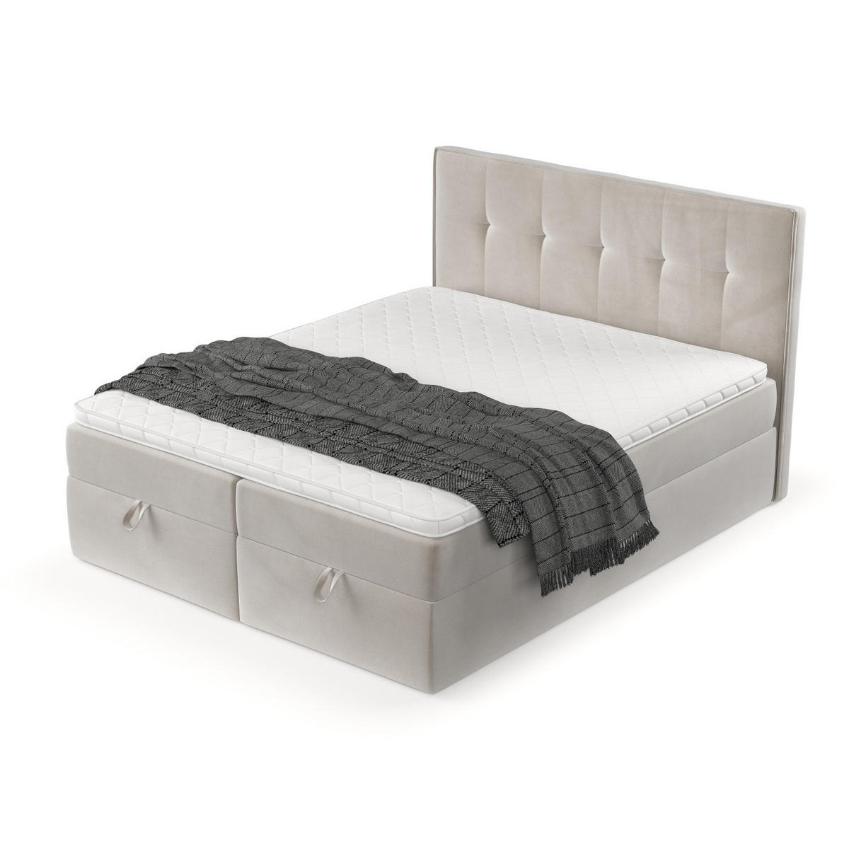 BOXBETT Tivra 160/200 cm Hellbeige im Paros Stoff - Beige/Schwarz, Holz/Holzwerkstoff (160/200cm) - AltaBeds