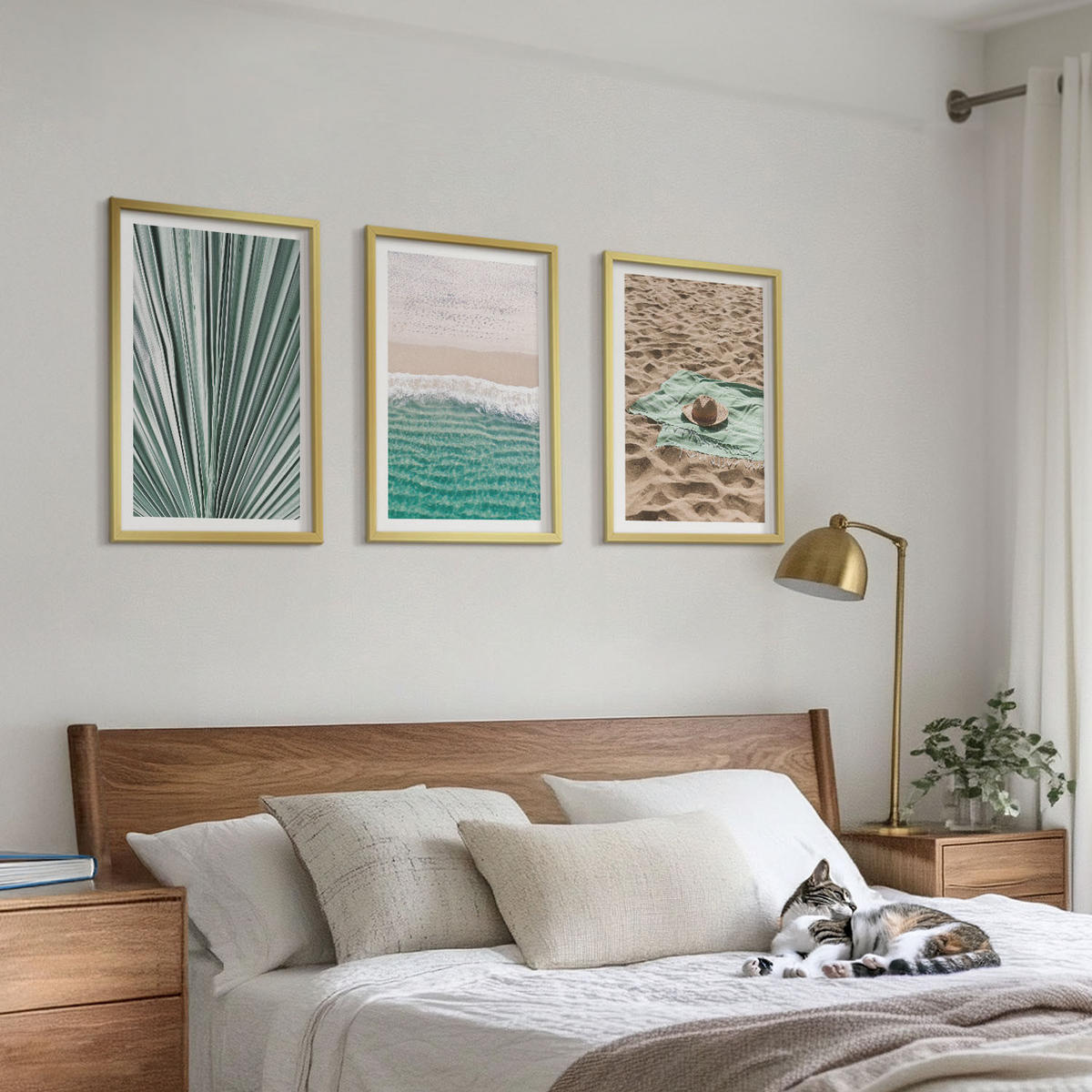 BILDER SET 3er Set - 40x60 cm Goldrahmen - Urlaubsblick Strand Meer - Goldfarben, Kunststoff (40/60cm) - TULUP