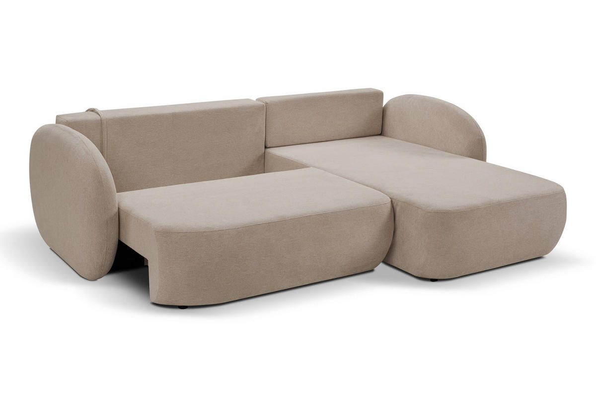ECKSOFA AMICO R-S Beige Geflochtener Stoff mit Schlaffunktion - Beige, Holz (248/174cm) - MASSENO
