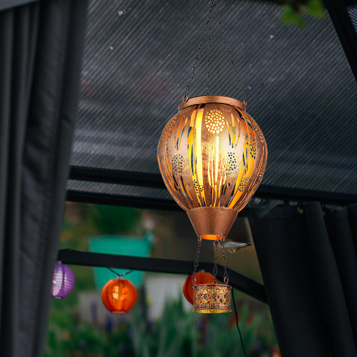 LED AUSSENLEUCHTE Solar Heißluftballon Bunt 2er Set - Multicolor, Metall (14/14/46cm) - Globo Lighting