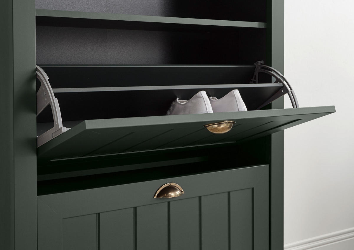 GARDEROBENKOMBINATION grün, Landhausstil, Garderobe Set 5-teilig 272 x 198 cm - Dunkelgrün/Goldfarben, Holzwerkstoff/Kunststoff (273/198/43cm) - Furn.Design