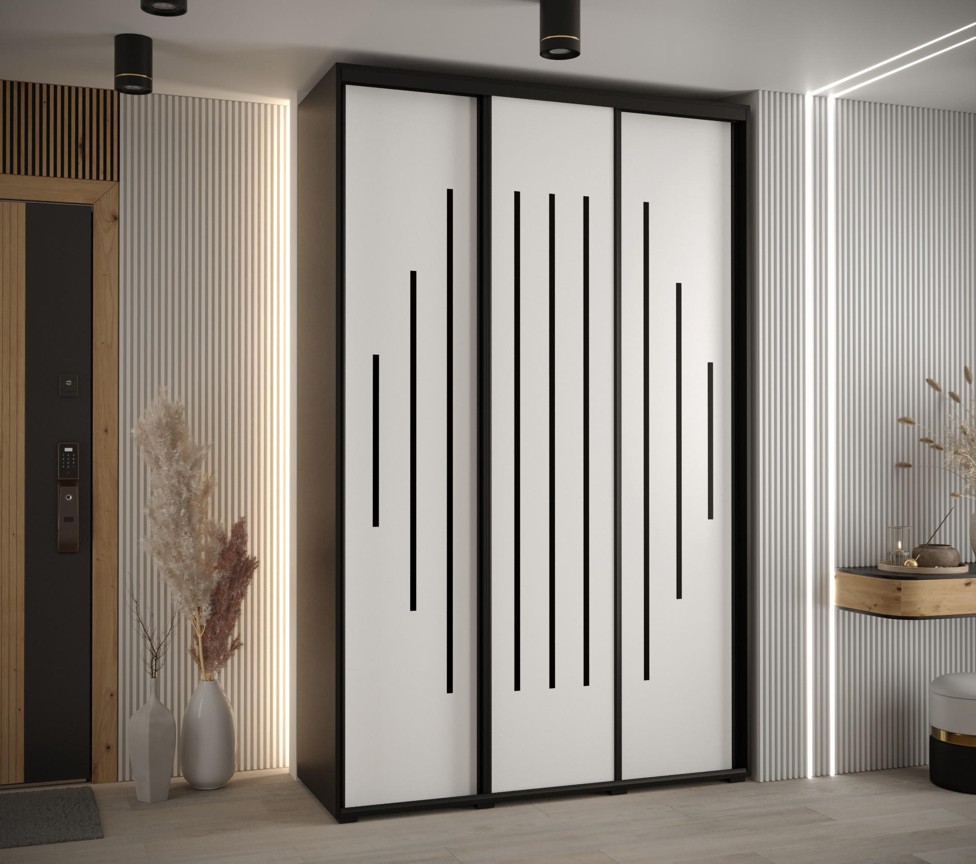 SCHWEBETÜRENSCHRANK 235,2/160/60 3-türig - Schwarz/Weiß, Holz/Metall (160/235/60cm) - Abiks Möbel