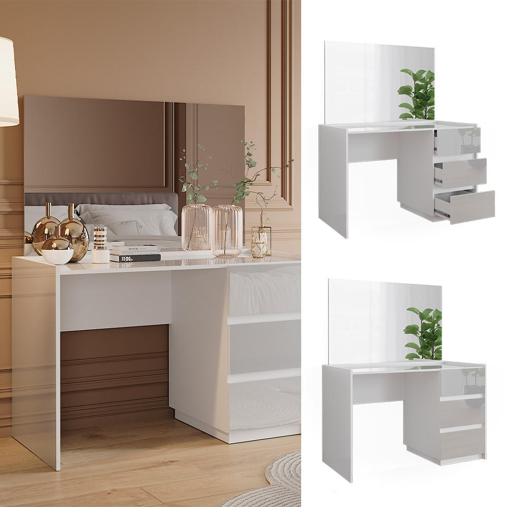 SCHMINKTISCH Marla Weiß Hochglanz 120 cm mit 3 Schubladen und Spiegel - Weiß Hochglanz, Holzwerkstoff (120/78.6/60cm) - Vicco
