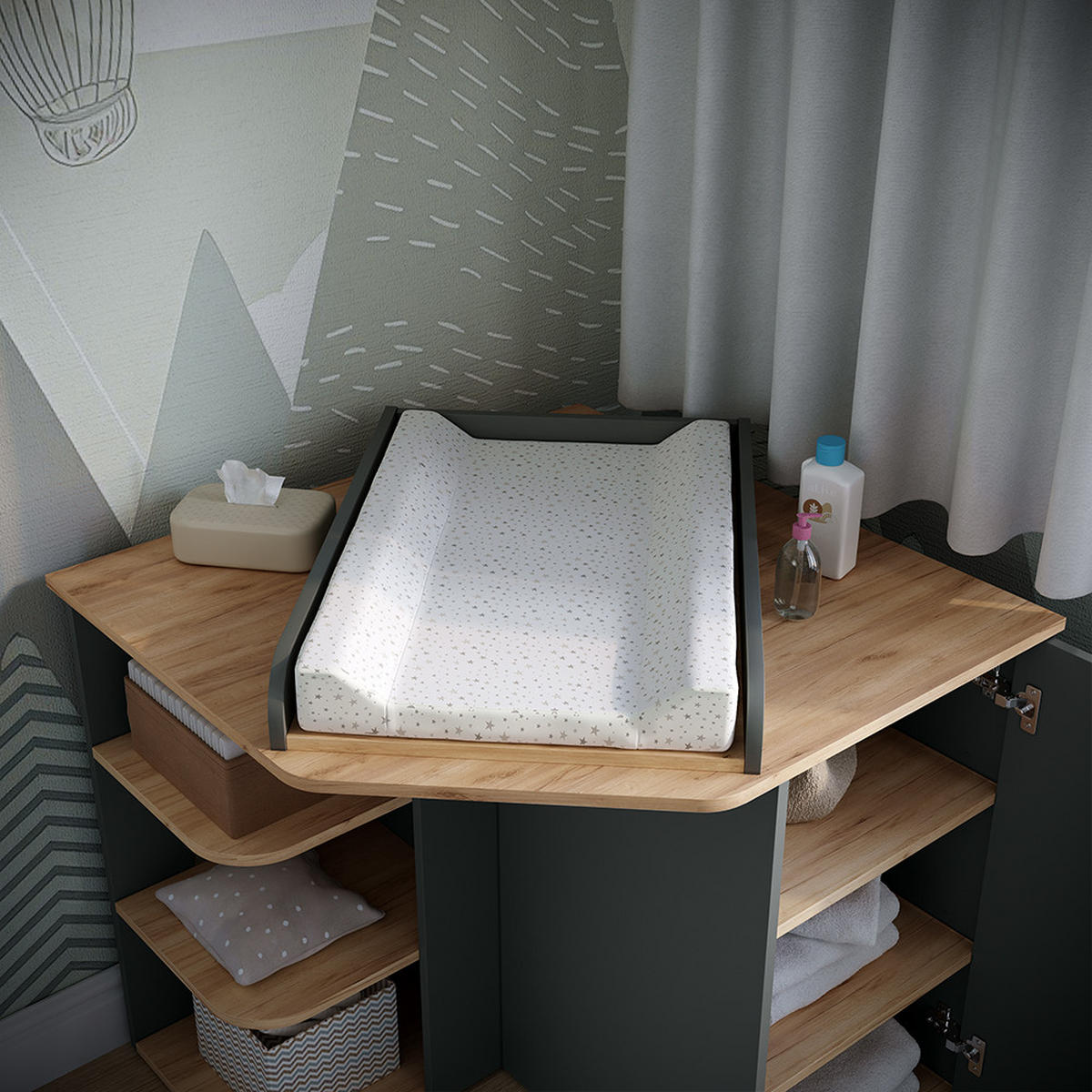 KOMODOVÝ PŘEBALOVACÍ STŮL Kristian Antracit/Artisan - antracitová, kompozitní dřevo (85/77.3/85cm) - Vicco