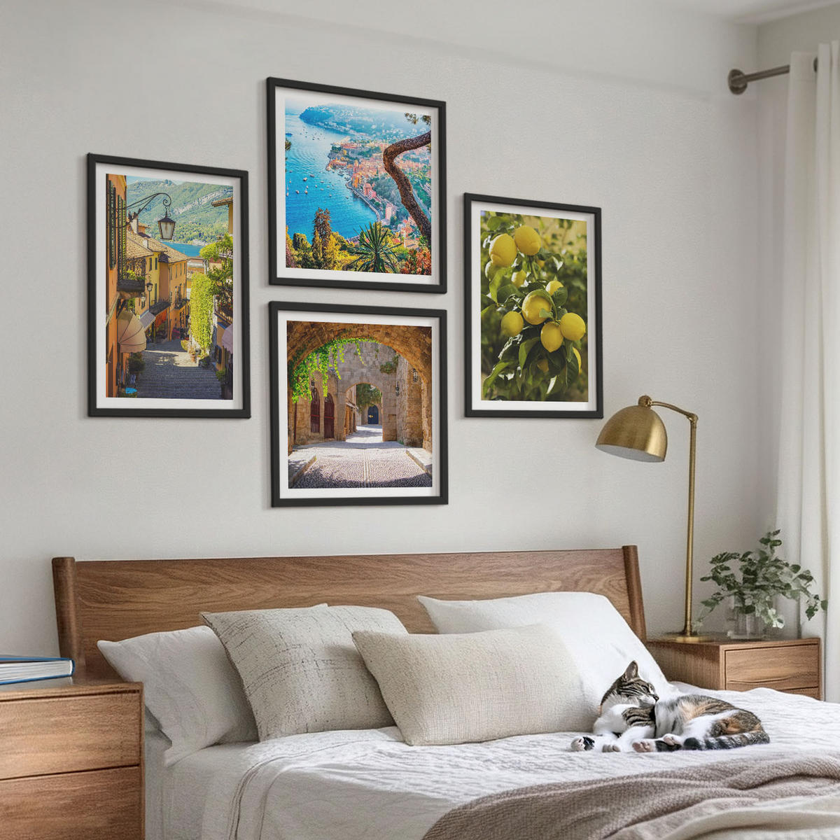 WANDBILDER 4er-Set - 50x50 cm & 40x60 cm Schwarzer Rahmen - Straßen am Meer, ein Meer aus Zitronen - Schwarz, Kunststoff (50/50cm) - ArtPrintCave