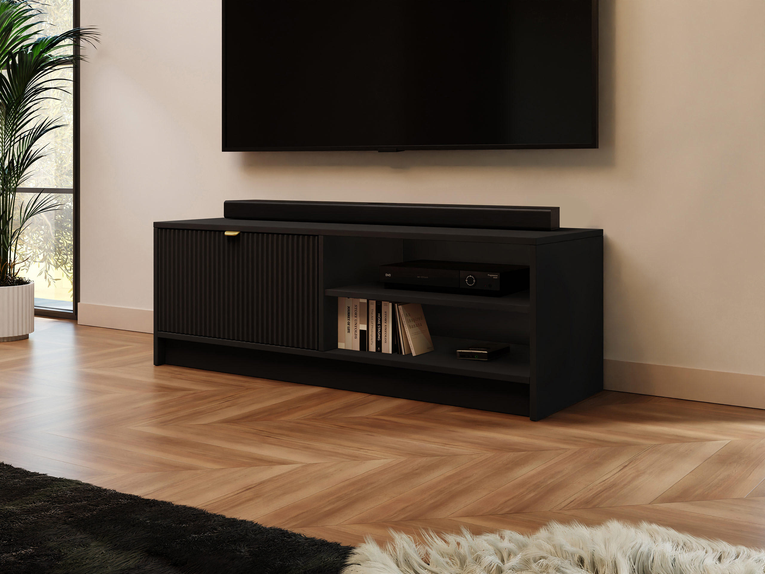 TV-ELEMENT Tireno - Goldfarben/Schwarz, Holzwerkstoff/Metall (120/40/40cm) - MIRJAN24