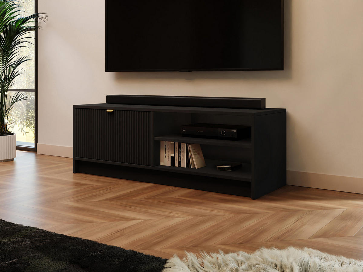 TV-ELEMENT Tireno - Goldfarben/Schwarz, Holzwerkstoff/Metall (120/40/40cm) - MIRJAN24