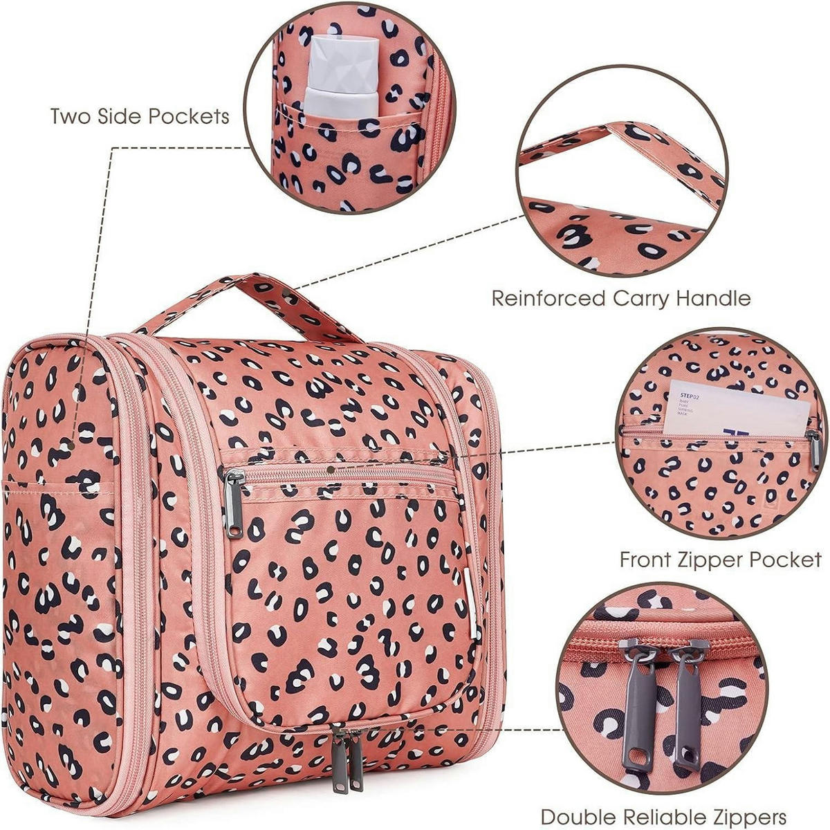 KULTURTASCHE zum Aufhängen mit Leopardenmuster, mittel - Multicolor, Textil (5/1/5cm)