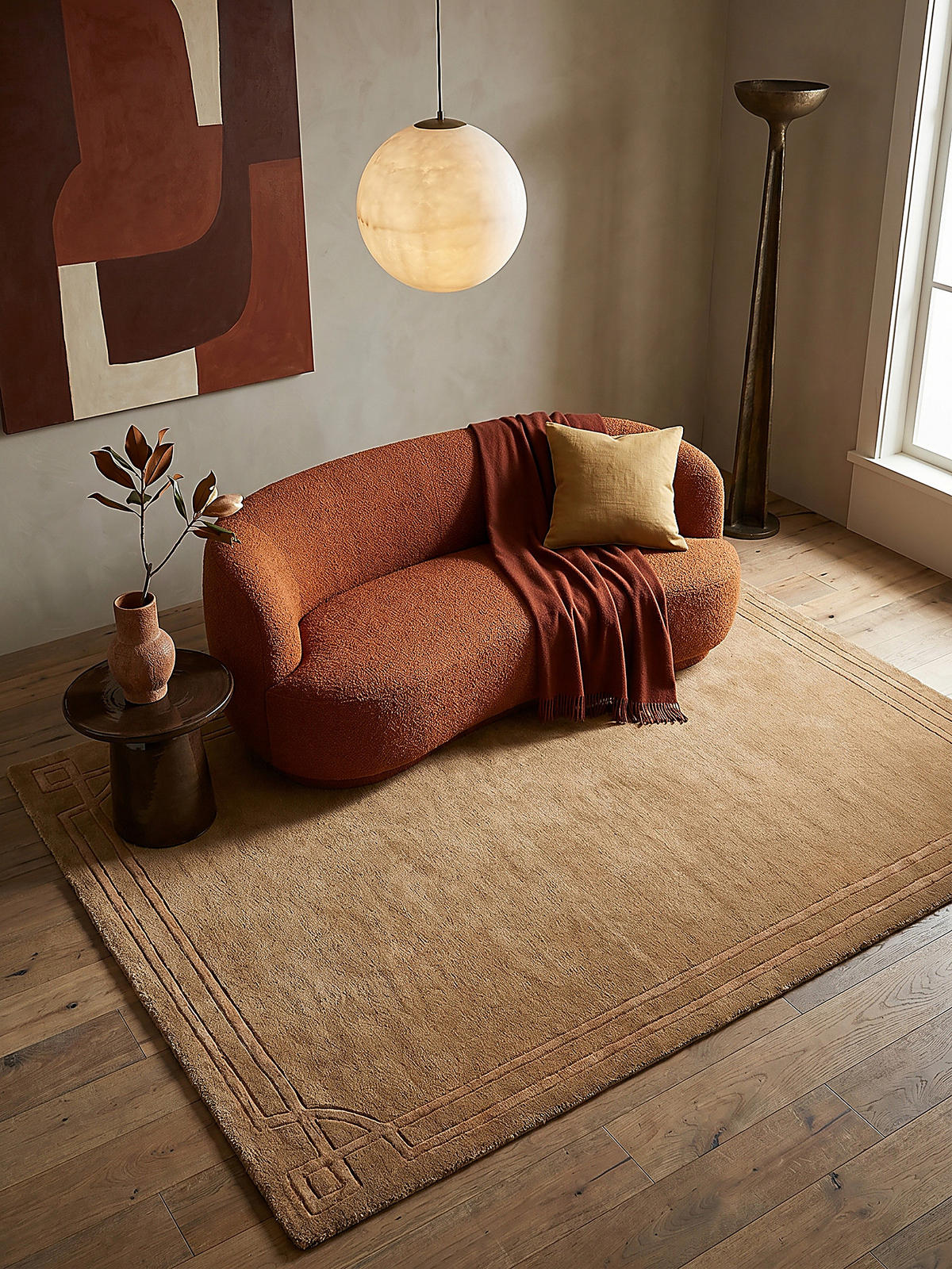 TEPPICH Kurzflor im Art-Déco-Stil, Klassische Bordüre, Wohnzimmer Ocker Rechteckig 120x170 - Orange, Textil (170/120cm) - KADIMA DESIGN