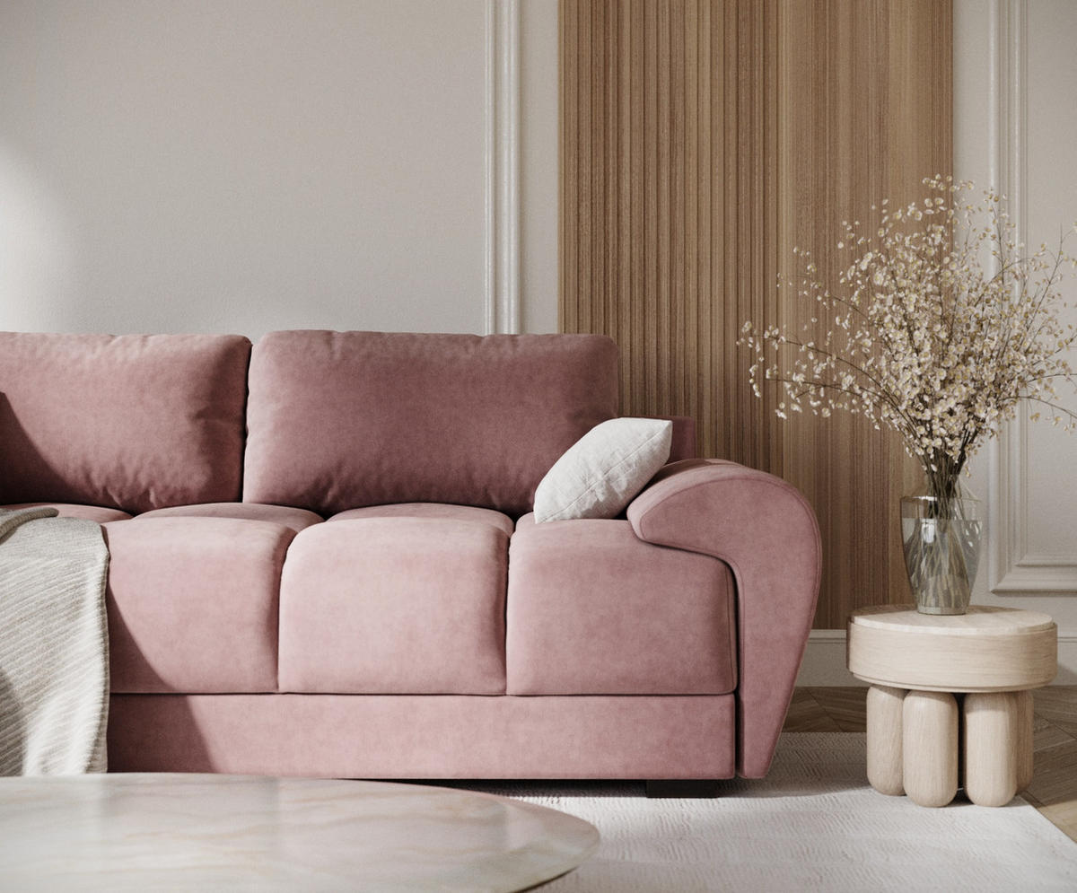 3-SITZER SOFA Peebles Rosa Samtstoff - Pink/Schwarz, Holz/Holzwerkstoff (244/90/101cm) - Maison de Reve