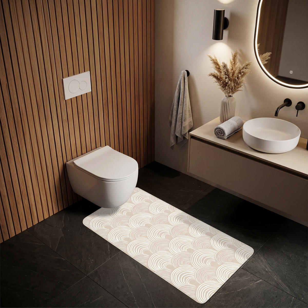 KOUPELNOVÁ PŘEDLOŽKA Vlny - Textura - Béžová 60x120 cm - kašmírová, textil/plast (60/120cm) - OnlyWow