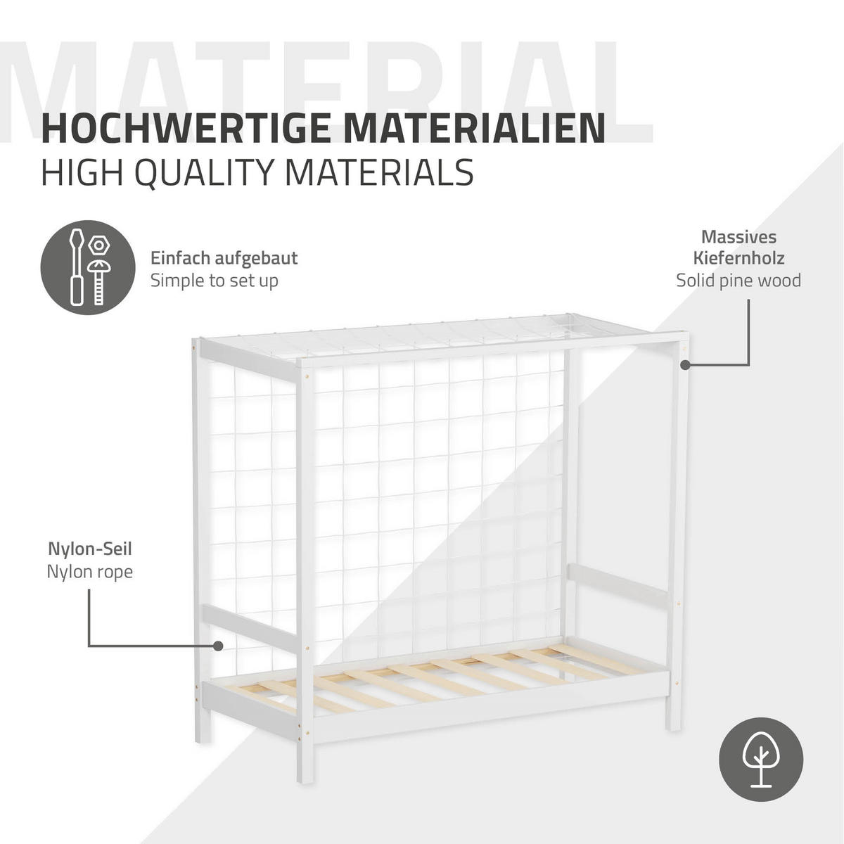 KINDERBETT Fußballtor 70x140 cm Weiß - Weiß, Holz (70/140cm) - ML-DESIGN