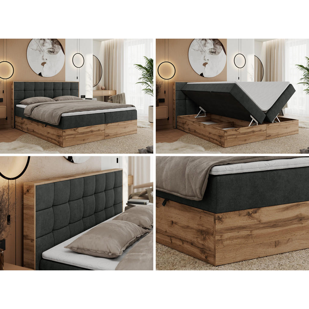 Thumbnail - MKS Boxbett, Dunkelgrau, Textil, 2-Sitzer, H4, 7-Zonen, Rechteckig, 200x200 cm, Schlafzimmer, Betten, Boxspringbetten