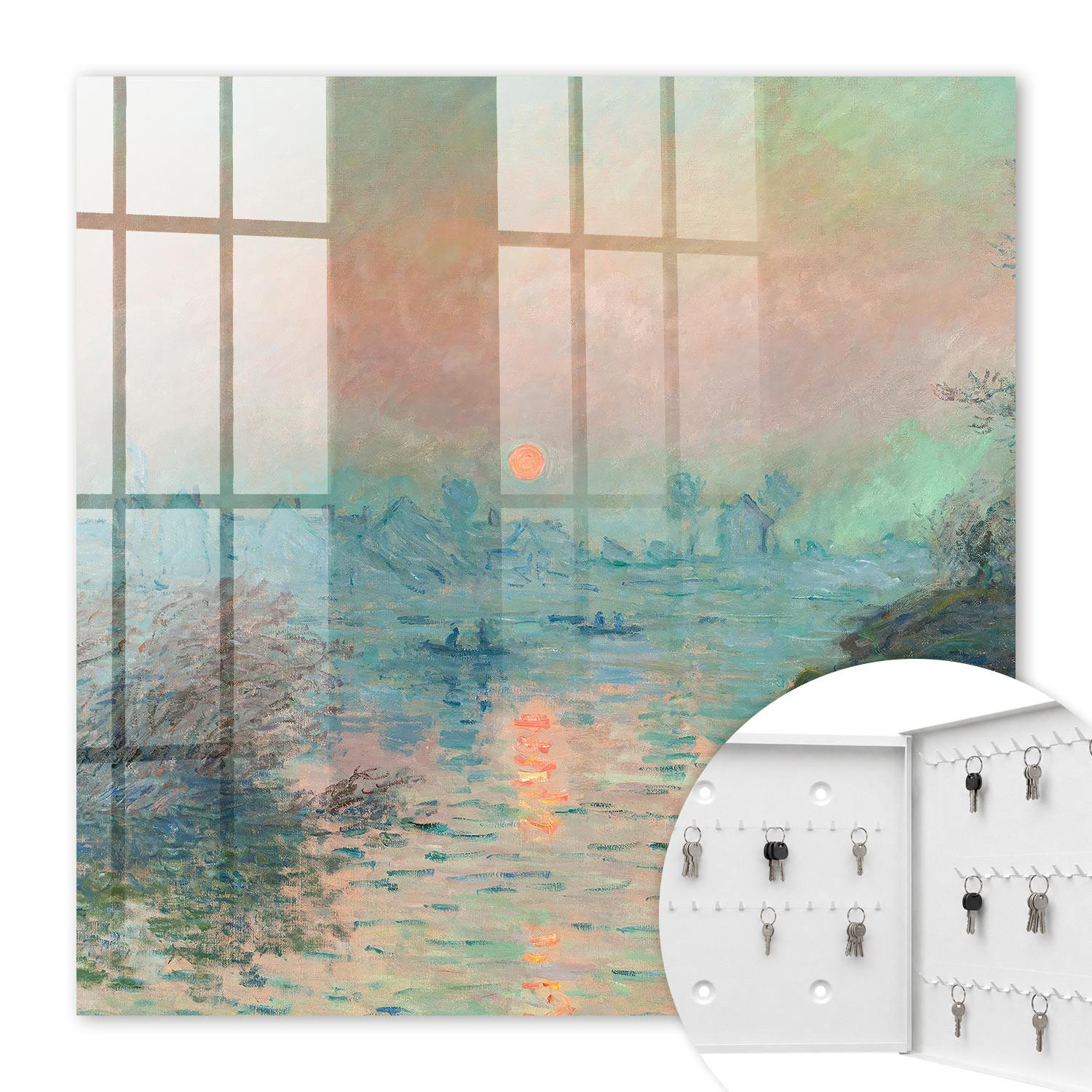 SCHLÜSSELBOX Weiß 30x30 cm – Türöffnung nach rechts - Romantische Landschaft - Blau, Metall (30/30/5cm) - TULUP