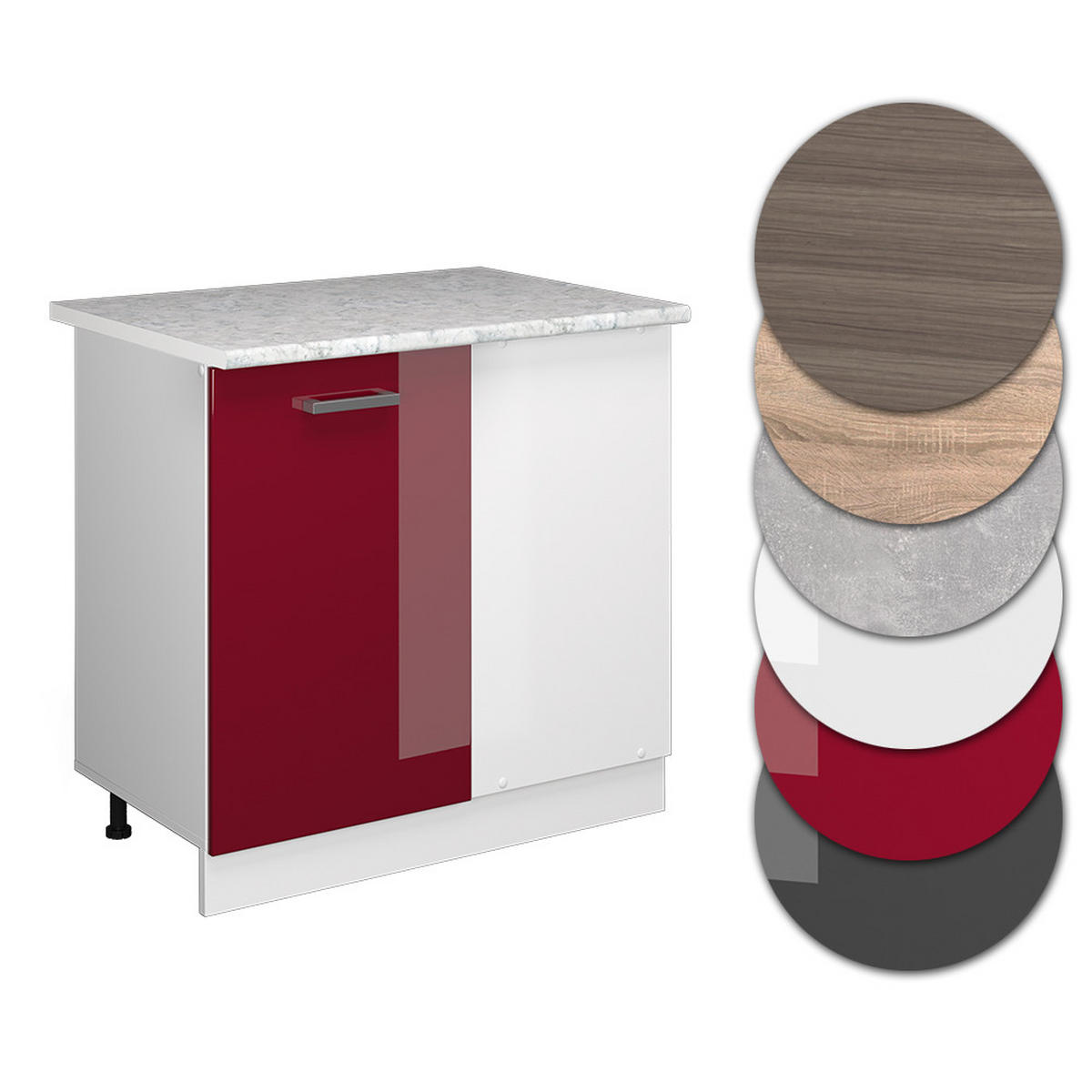ECKUNTERSCHRANK R-Line Rot Hochglanz 86 cm , AP Marmor - Bordeaux/Rot, Holzwerkstoff (86/81.6/60cm) - Vicco