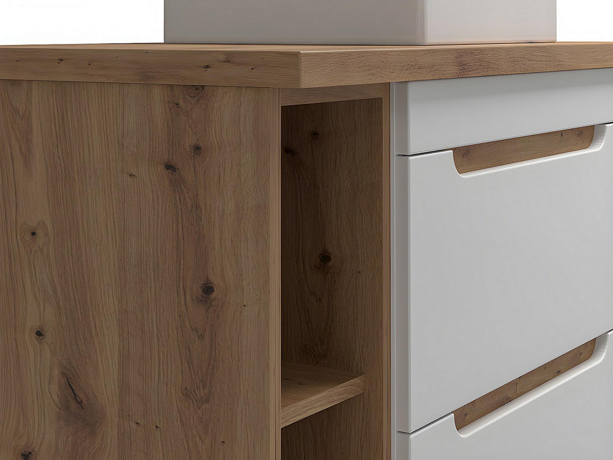 EINZELWASCHTISCH - 80cm x 46cm - Holzspan - naturfarben hell, weiß - ARUBA - Naturfarben, Holz (80/59/46cm) - Vente-Unique