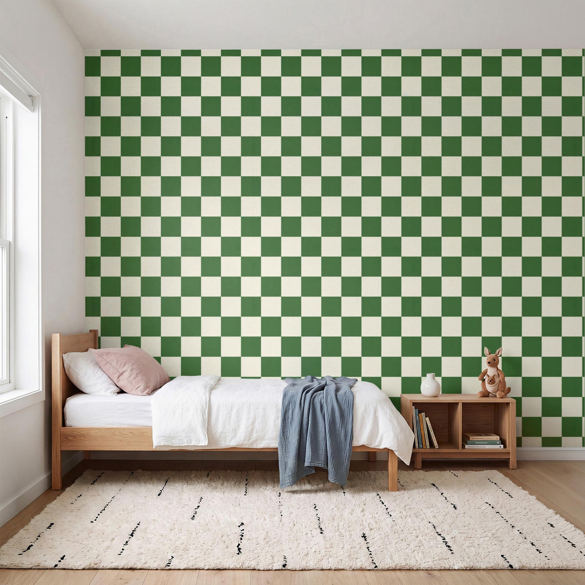 KINDERTAPETE - Schachbrett - Muster - Grün - 350x280 cm - Grün, Papier (350/280cm) - OnlyWow