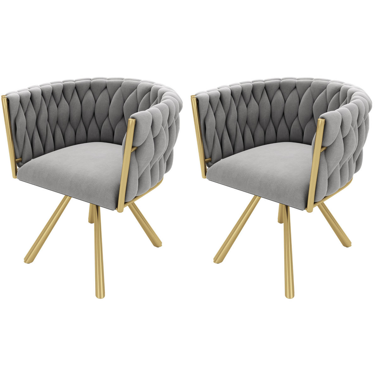 ESSZIMMERSTUHL 2er-Set 360° drehbar Samt Grau/Gold - Grau, Metall (54/72/59cm) - Meubliv