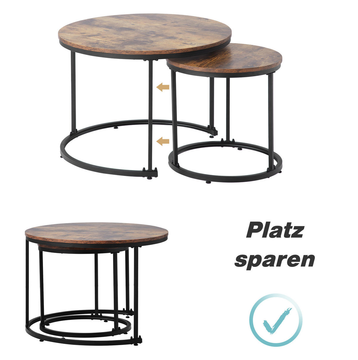 COUCHTISCH-SET 70,5/45,5 cm, Nesting-Tisch-Set aus MDF und Metall in Braun - Braun, Holzwerkstoff (70.5/70.5/50cm) - BEAOK