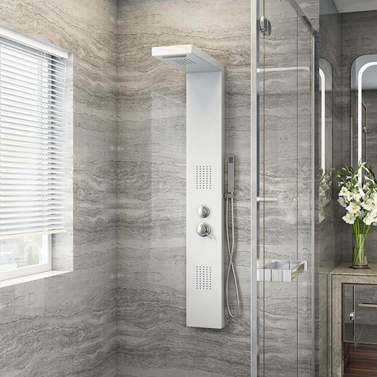 DUSCHPANEEL mit Regendusche CASCATA – Weiß - Weiß, Metall (20/142/50.5cm) - Home Deluxe