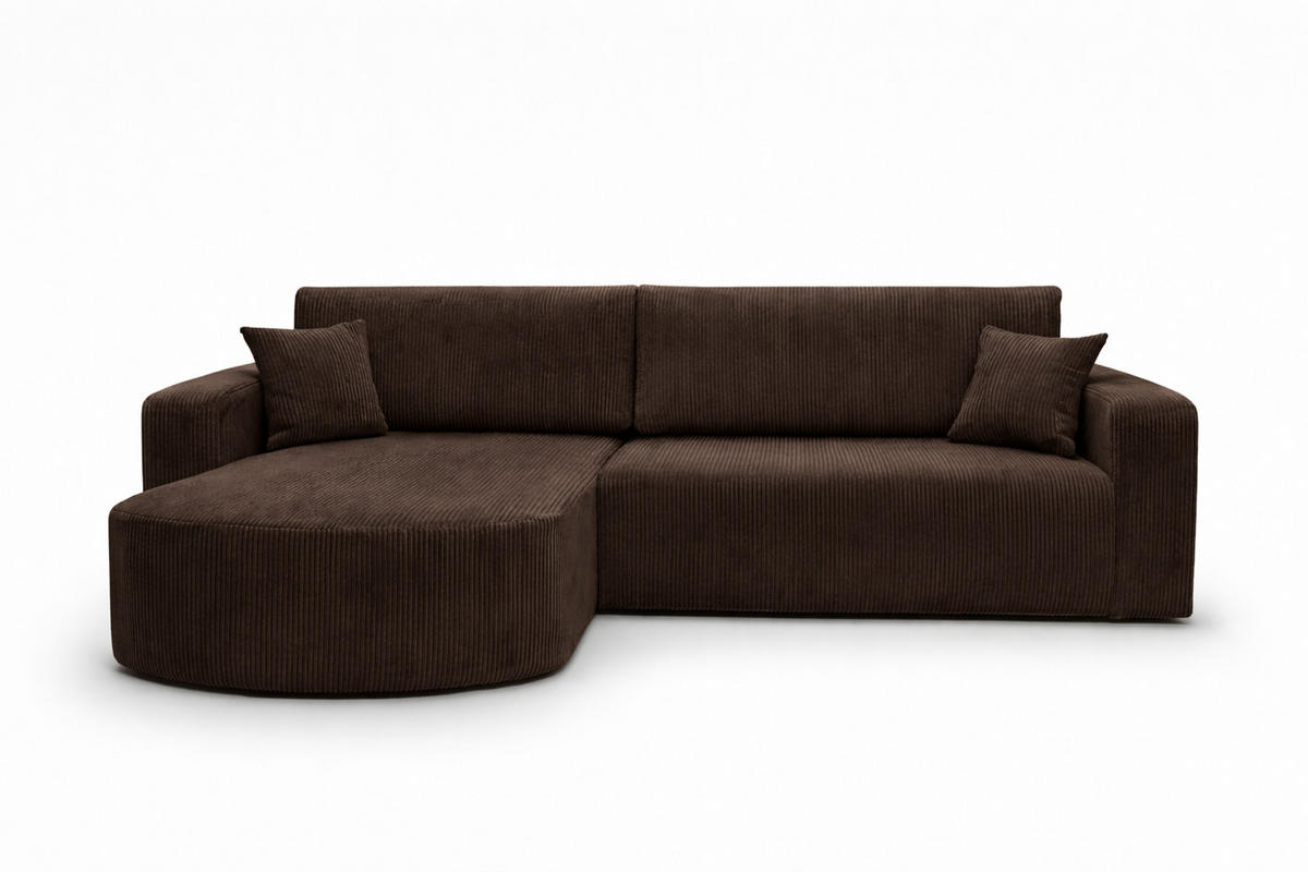 ECKSOFA Mit Schlaffunktion, Cordstoff Poso, Braun, Links, ROUND ONE XL - Braun, Holz (271/175cm) - Kaiser Möbel