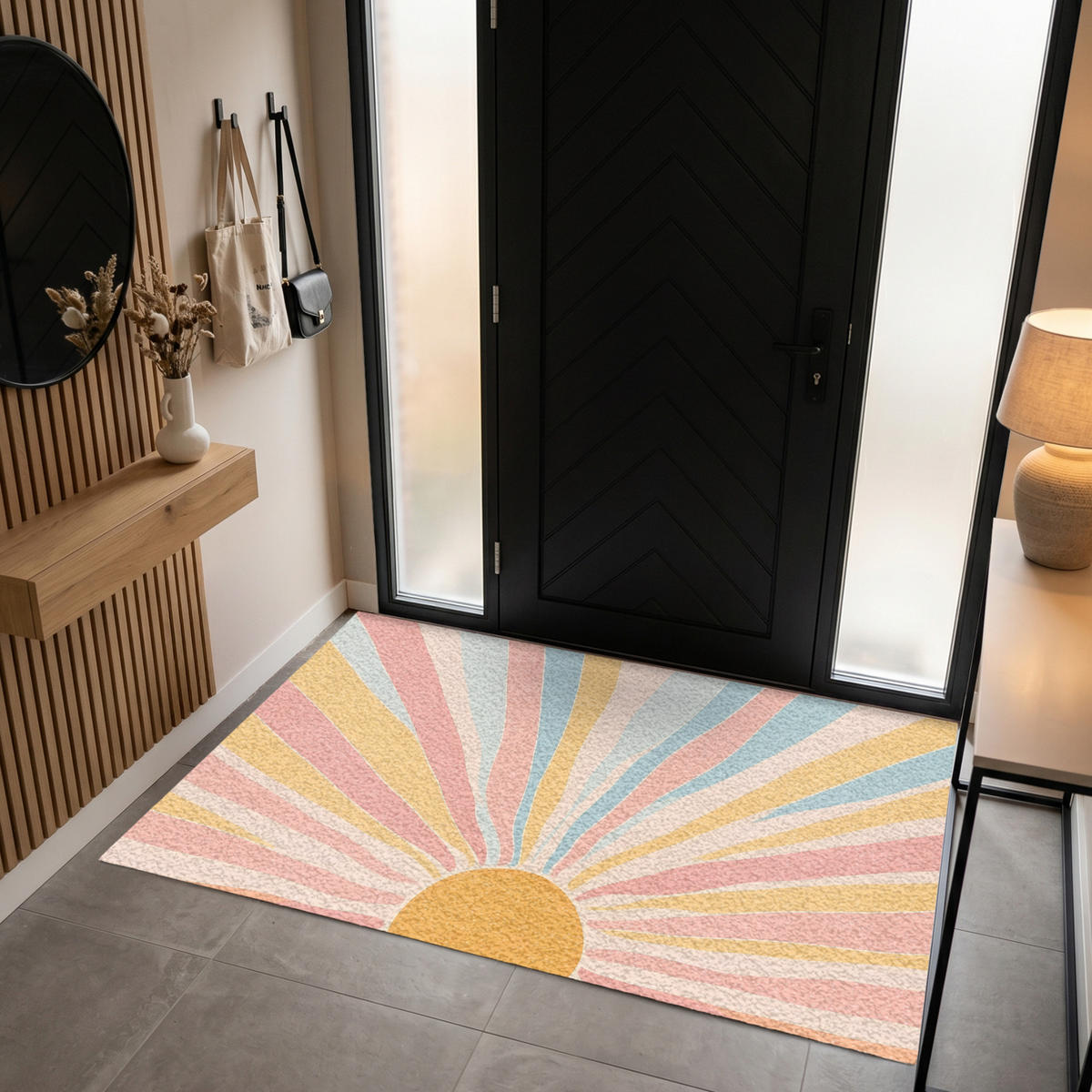 FUSSMATTE Illustration - Sonne - Pastellfarben Sauberlaufmatte 180x120 cm - Hellrosa, Kunststoff (180/120cm) - MuchoWow