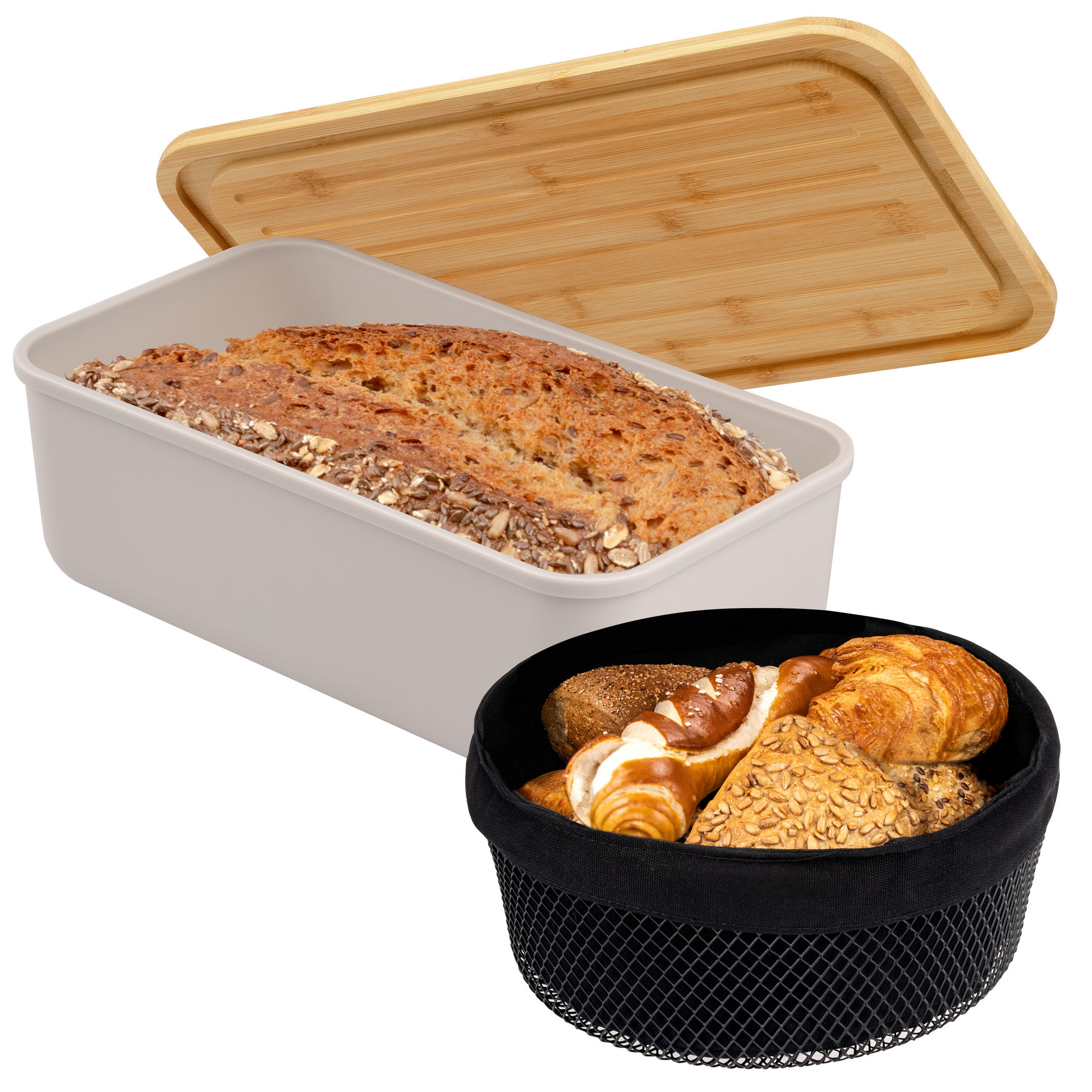 BROTAUFBEWAHRUNGS-SET 2tlg., Kunststoff, Metall, hellgrau - Grau, Kunststoff (40/12.5/23cm) - eluno