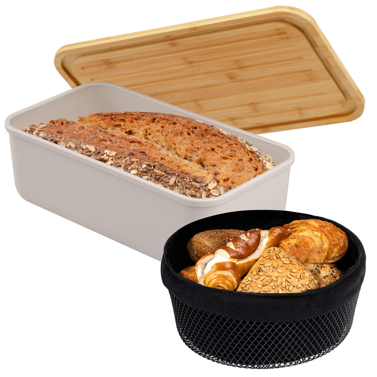 BROTAUFBEWAHRUNGS-SET 2tlg., Kunststoff, Metall, hellgrau - Grau, Kunststoff (40/12.5/23cm) - eluno
