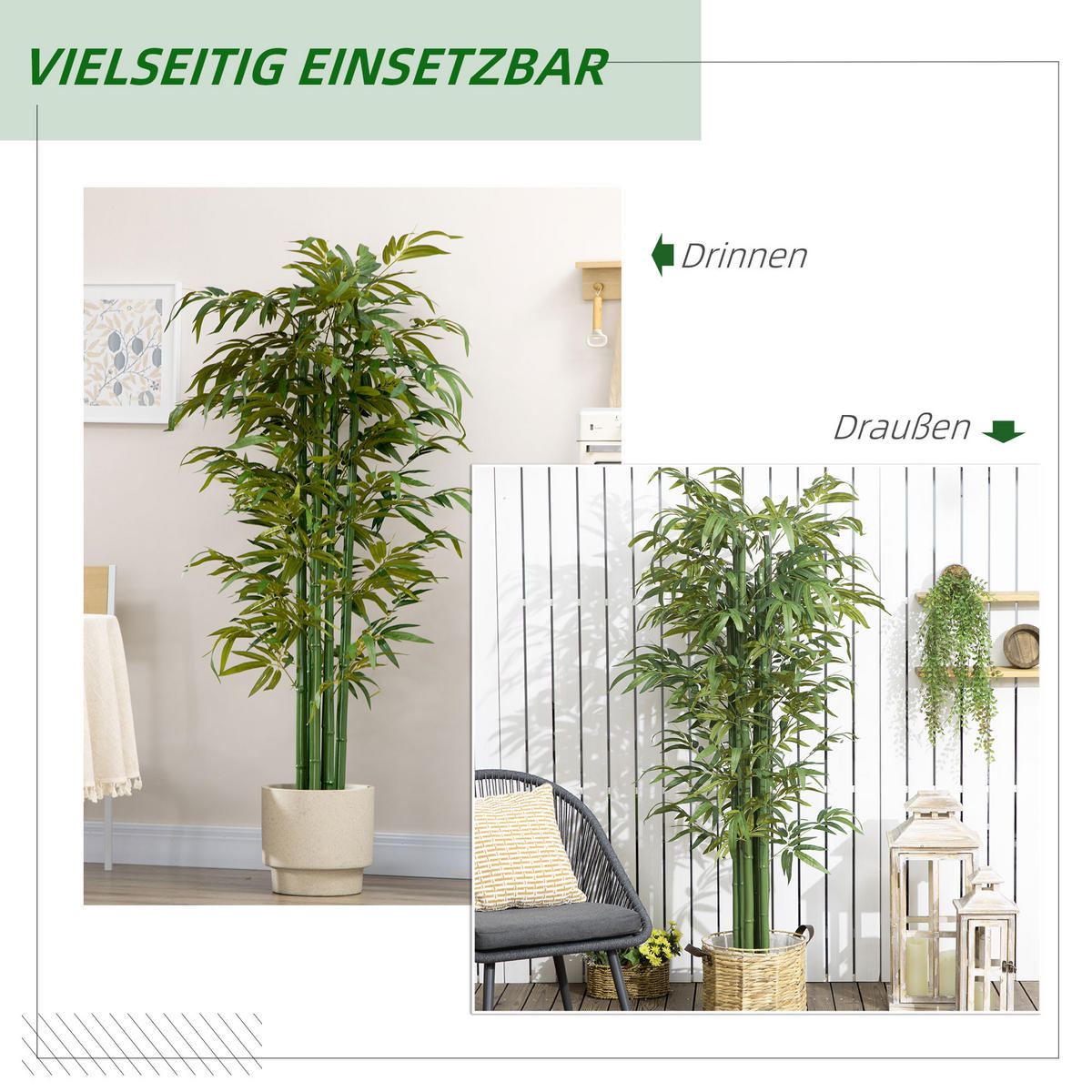 KÜNSTLICHE Pflanzen, Polyester, Grün - Grün, Kunststoff (180cm) - HOMCOM