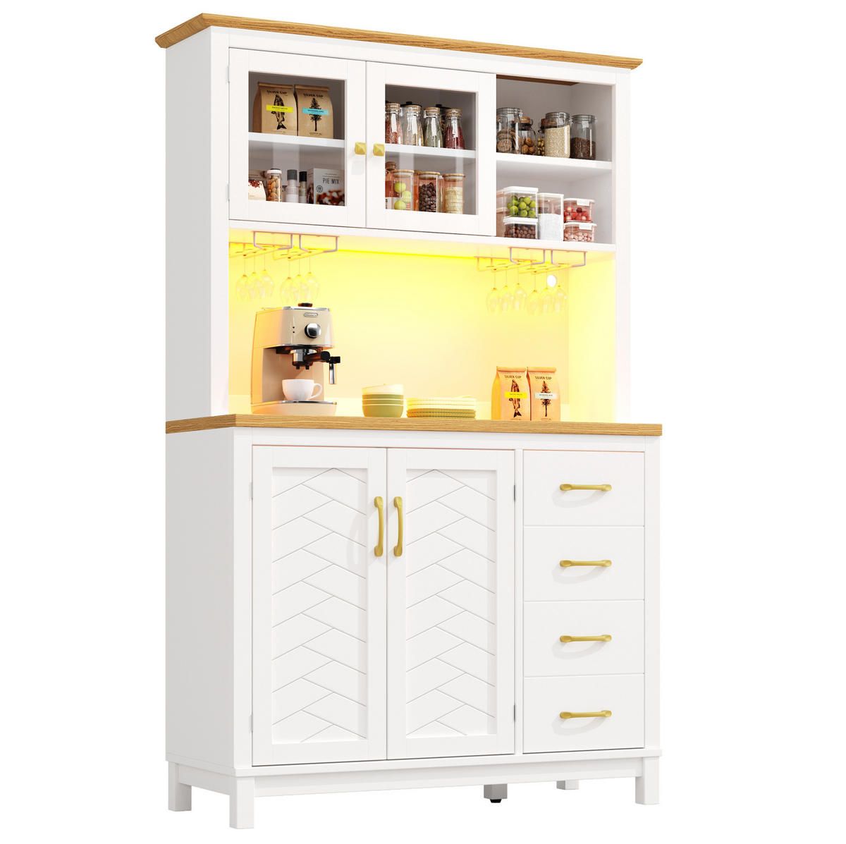 BUFFETSCHRANK 105,5/40/180 cm mit LED-Lichtleiste, App-Steuerung und viel Stauraum aus MDF, Weiß - Weiß, Holzwerkstoff (105.5/180/40cm) - Redom