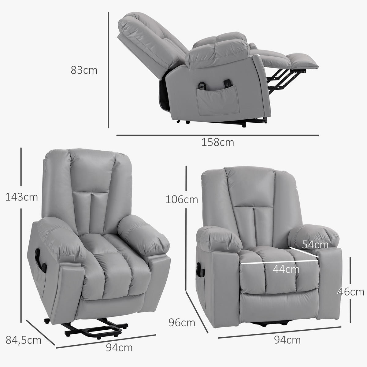 SESSEL mit Aufstehhilfe, Dunkelgrau - Dunkelgrau, Textil (96/106/94cm) - HOMCOM