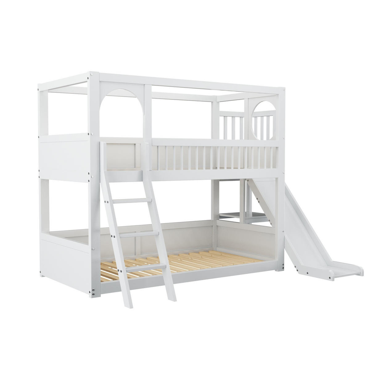 ETAGENBETT 90/200 cm aus Kiefer mit Rutsche und Regalen in Weiß - Weiß, Holzwerkstoff (90/200cm) - BEAOK