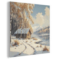 AKUSTIKBILD Winter - Schnee - Zuhause - Natur Akustikpaneele 80x80 cm - Hellbraun, Kunststoff (80/80/0.9cm) - MuchoWow