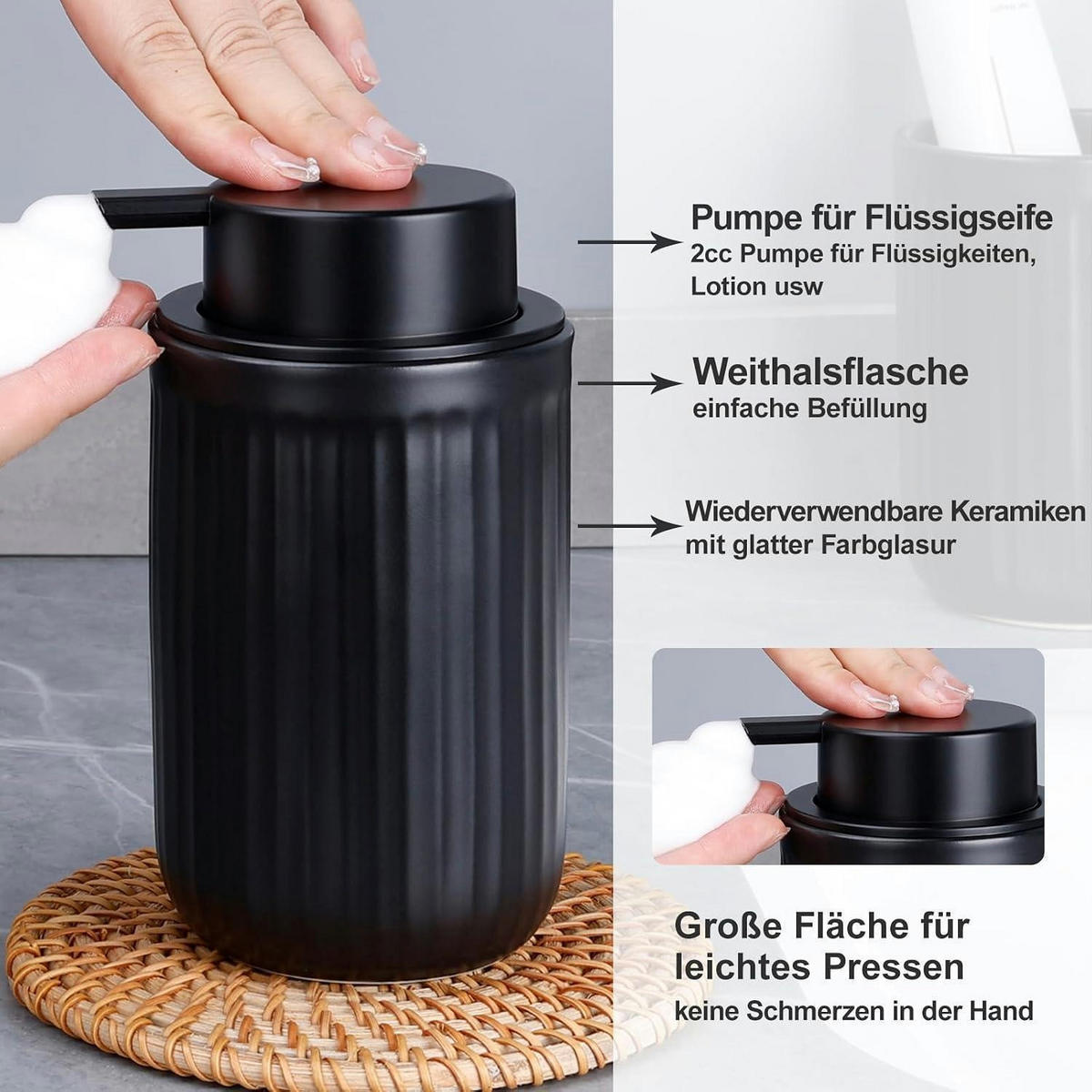 SEIFENSPENDER Keramik Schwarz 350ml - Schwarz, Keramik (8/14/8cm)