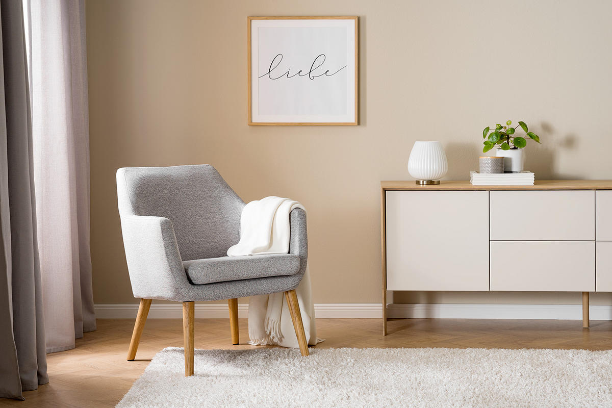 LOUNGESESSEL - Eichefarben/Hellgrau, Eichenholz/Textil (66/80/68cm) - home24