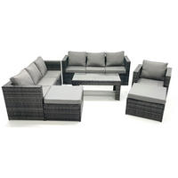 GARTENMÖBEL-SET COUCHTISCH SESSEL SOFA mit HOCKER Polyrattan Dunkelgrau Gemischt 9-Sitzer - Dunkelgrau/Grau, Glas/Kunststoff - Fimous