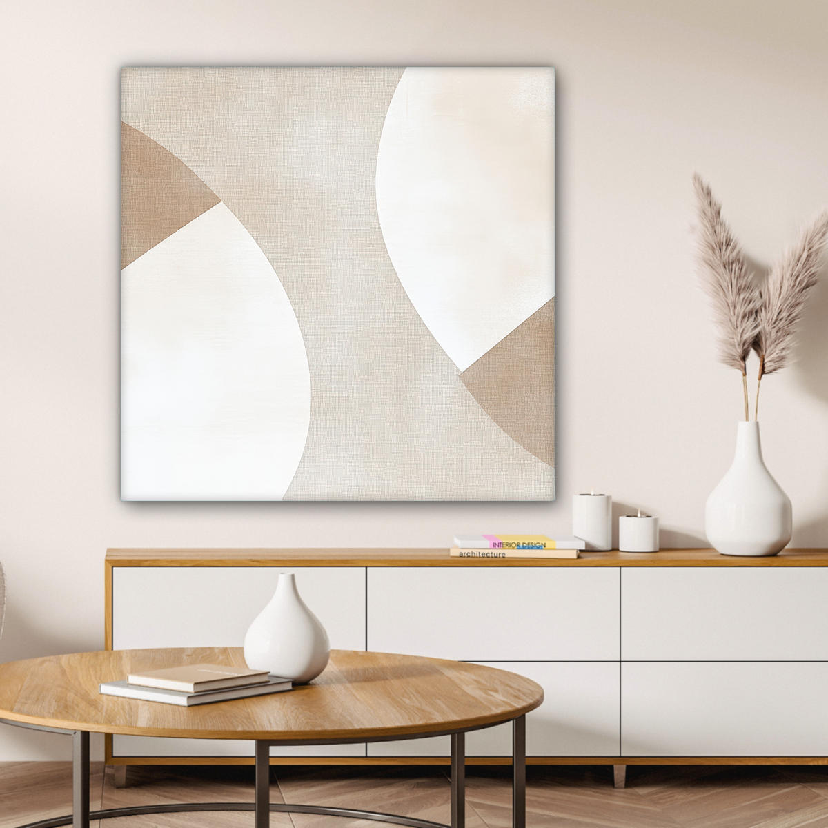 LEINWANDBILD Braun - Japandi - Abstrakt Deko Groß 90x90 cm - Beige, Textil (90/90cm) - MuchoWow