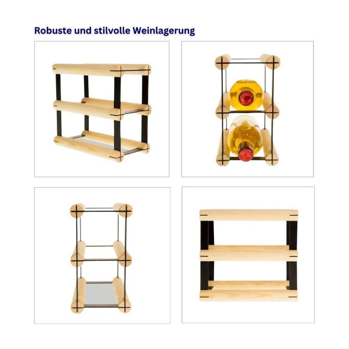 WEINREGAL Vinotega Mod Metal 22,5x12,5x24,5 cm 1x2 Flaschen Massives Kiefernholz Natur - Naturfarben, Holz (12.5/22.5/24.5cm) - PROREGAL