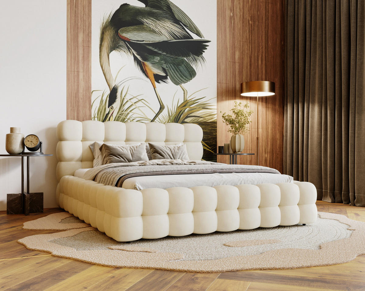 POLSTERBETT 140x200 cm Parlas Bis, Bettkasten, Lattenrost, Vanille - Beige, Holz/Textil (140/200cm) - Emporius