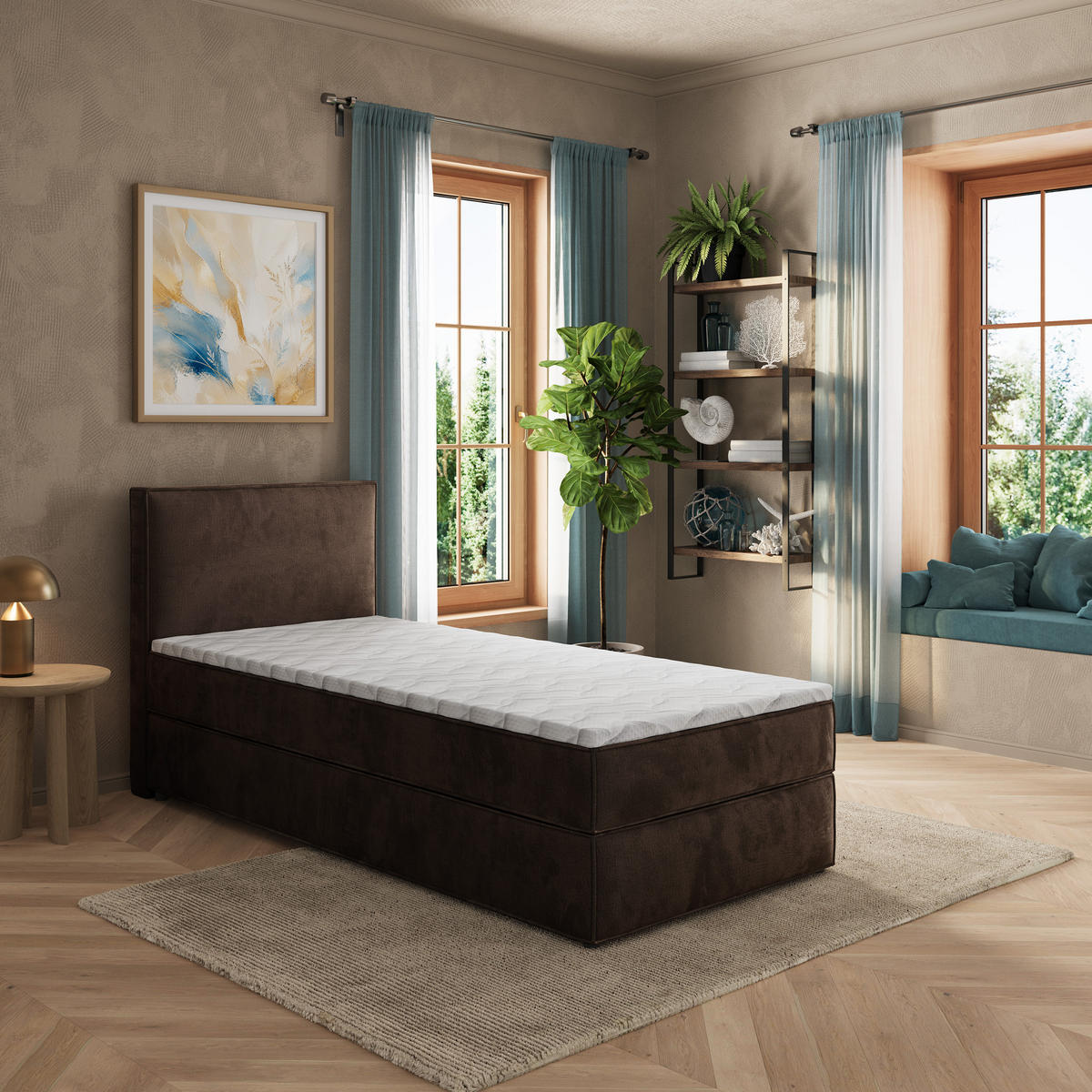 BOXBETT PELLIO 90x200 cm mit Matratze und Topper - Braun - Braun, Holz (90/200cm) - MASSENO