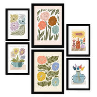 POSTER Set Mit 6 Drucken Blüten In Der Sammlung Ethnischer Style Drucke Dekorative Rahmen Für Ihr Zuhause Wandkunstdruck A3 & A4 Schwarzer Rahmen - Schwarz, Papier (29/3cm) - Nacnic