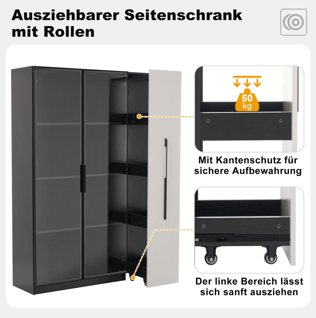 VITRINE 110.5/35/160 cm schwarz/weiß aus MDF mit LED-Beleuchtung - Schwarz, Holzwerkstoff (35/160/110.5cm) - OKMYHOME