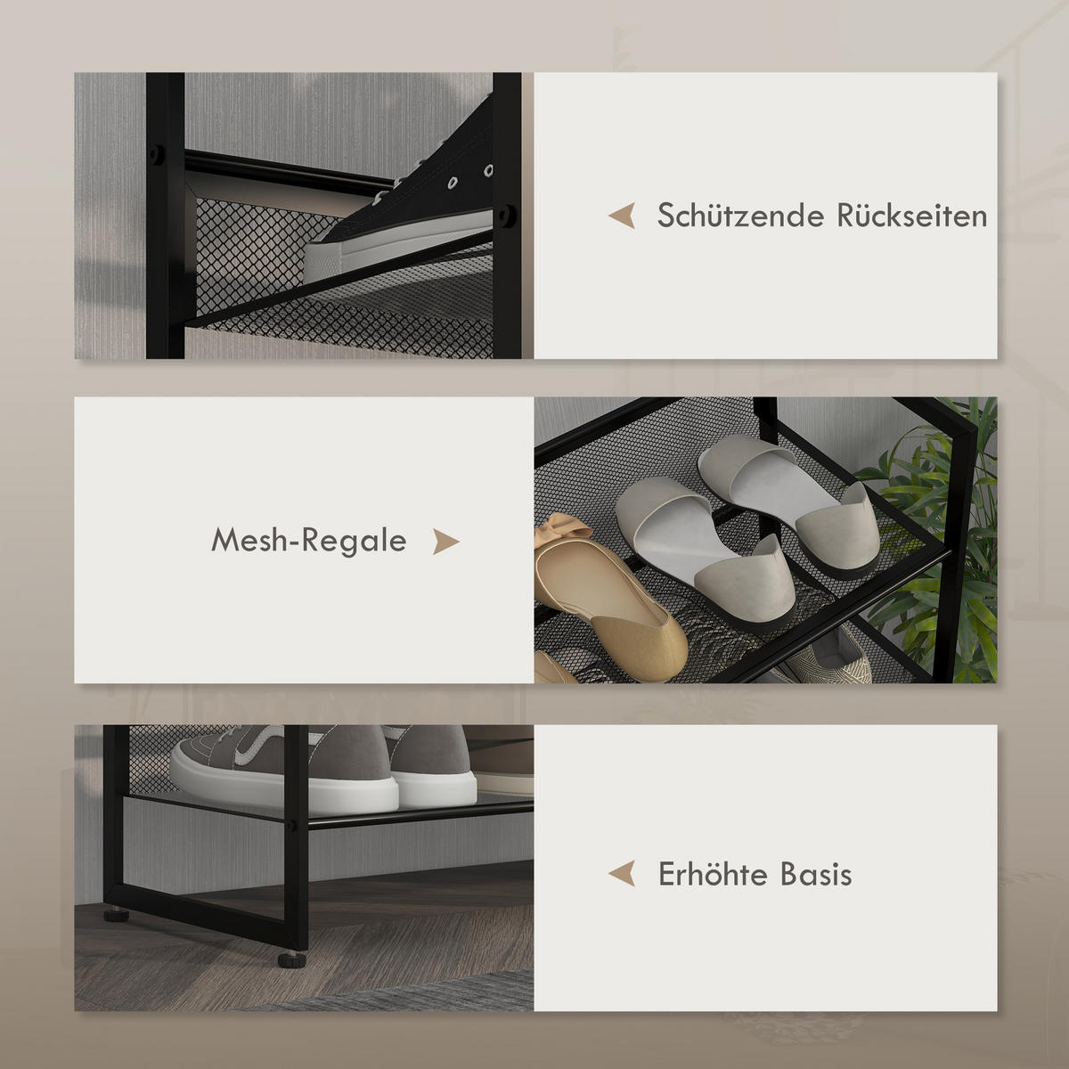 SCHUHREGAL, für max. 15 Paar Schuhe, Stahl, 72 x 30 x 102 cm, Schwarz - Schwarz, Metall (30/102/72cm) - HOMCOM