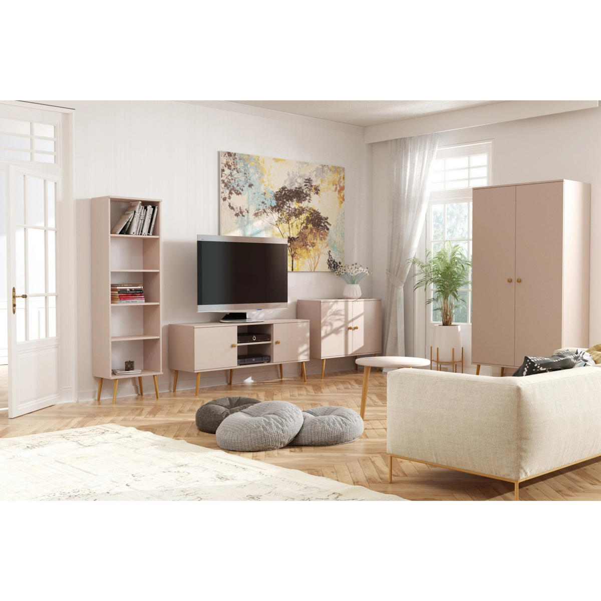 KLEIDERSCHRANK NATURA, 87 cm, Beige Macchiato, mit 5 Fächern - Beige, Holz (87/212/41cm) - Excellent Home