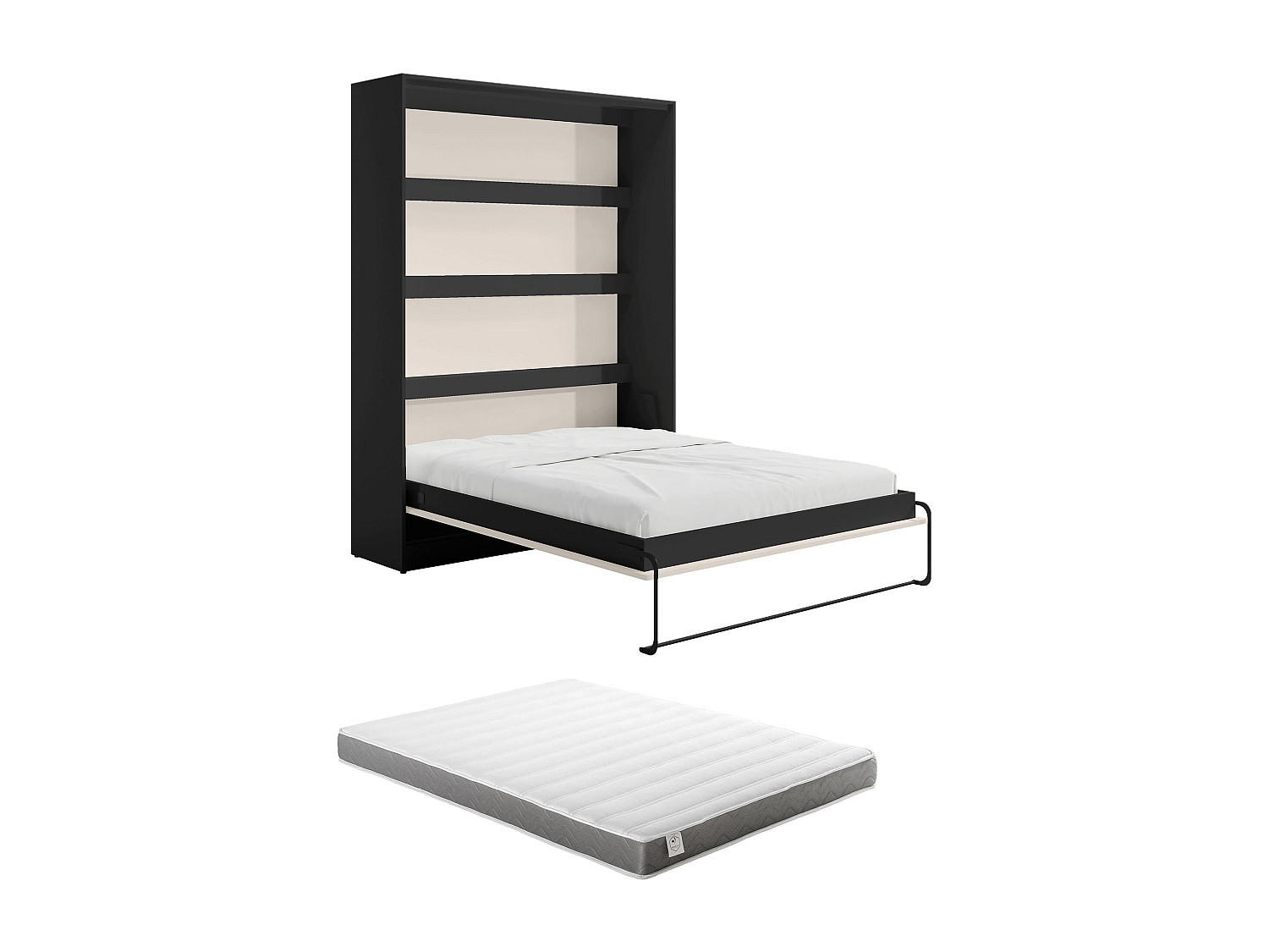 SCHRANKBETT - 2 Personen - holz - schwarz, beige Rapili - Beige/Schwarz, Holz/Metall (160/200cm) - Vente-Unique