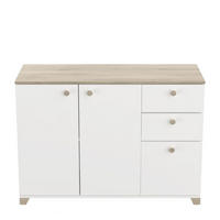 SIDEBOARD mit 3 Türen und 2 Schubladen, Kronberg Eiche Dekor und Weiß - L119,6 cm - Eschefarben, Holzwerkstoff (41.9/85.1/119.6cm) - Calicosy